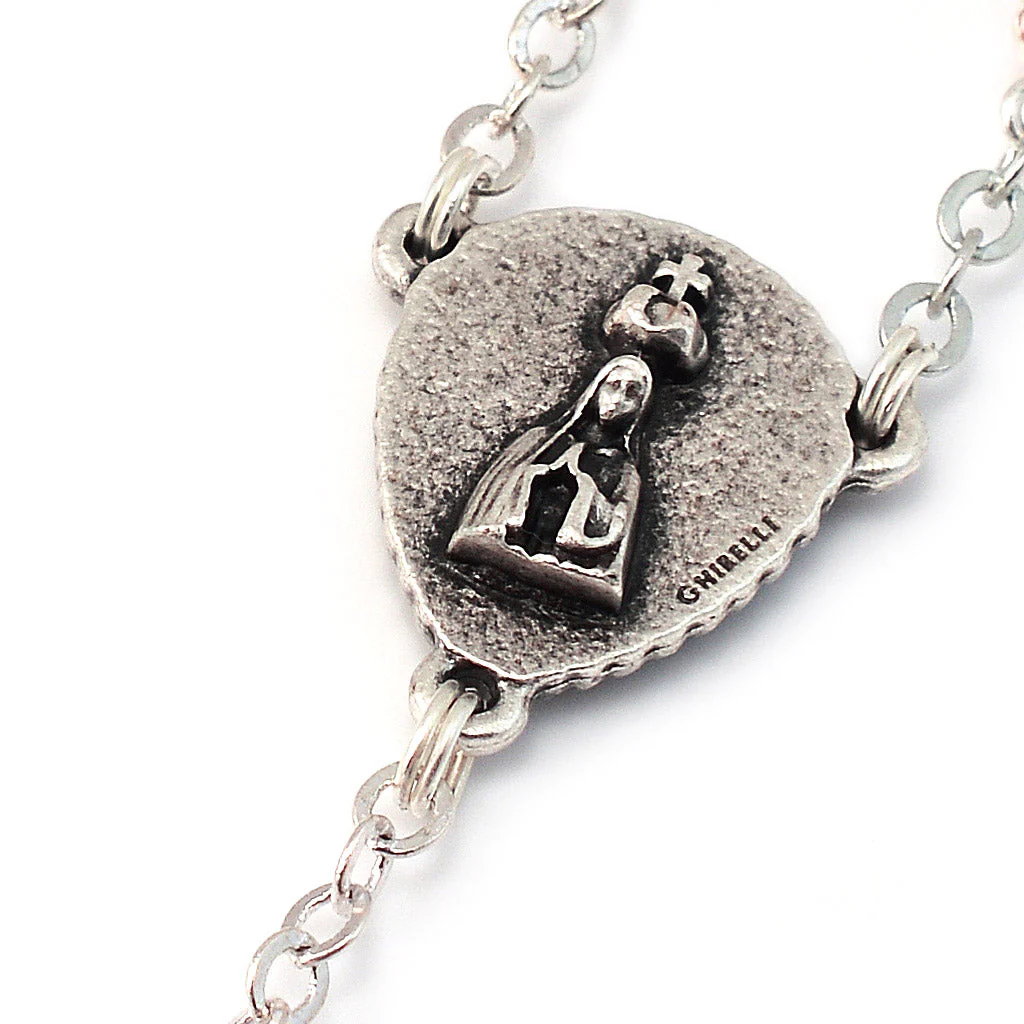 Saint Jacinta Marto Blush Pearl Silver Rosary - Image 4