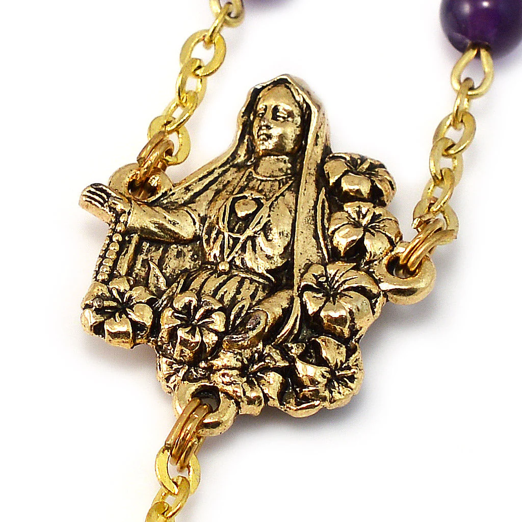 Fatima Lily Amethyst & Gold Rosary - Image 3