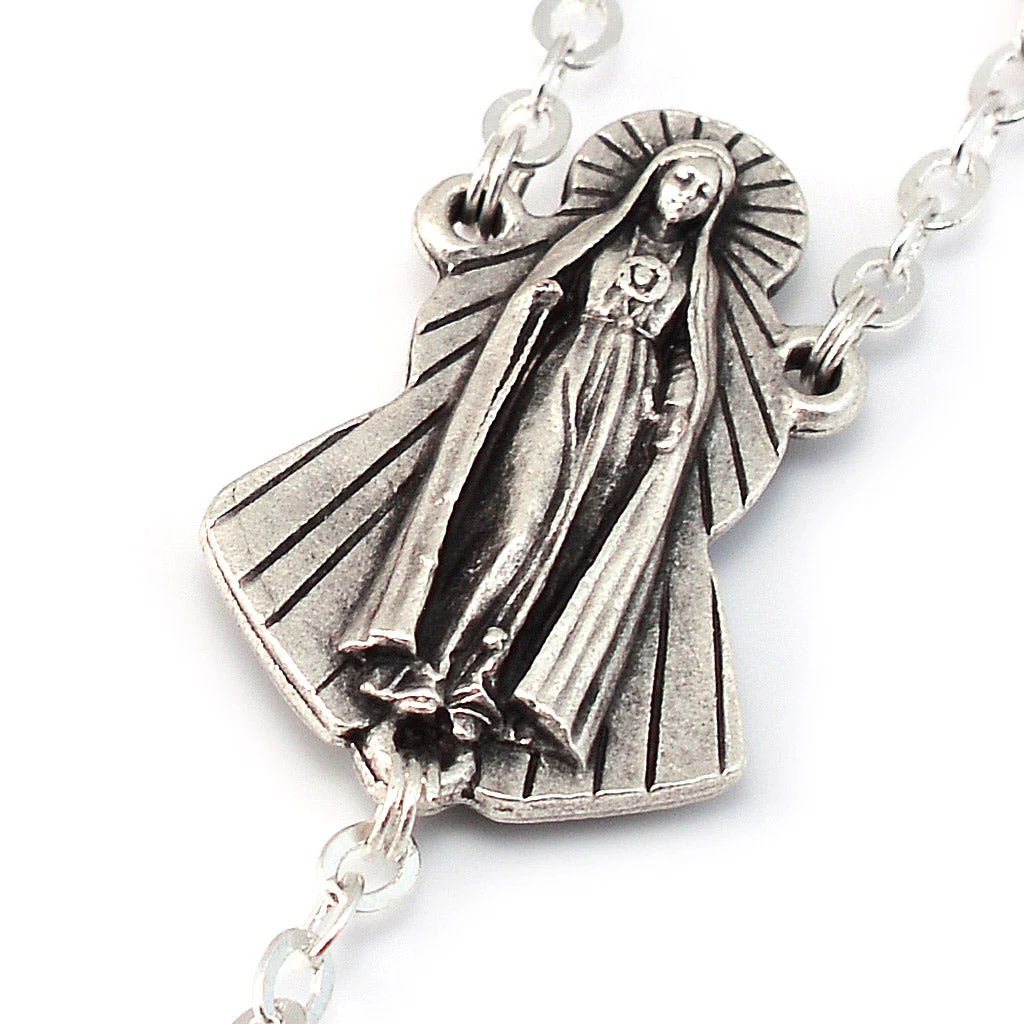 Fatima Immaculate Heart Goldstone & Silver Rosary - Image 4