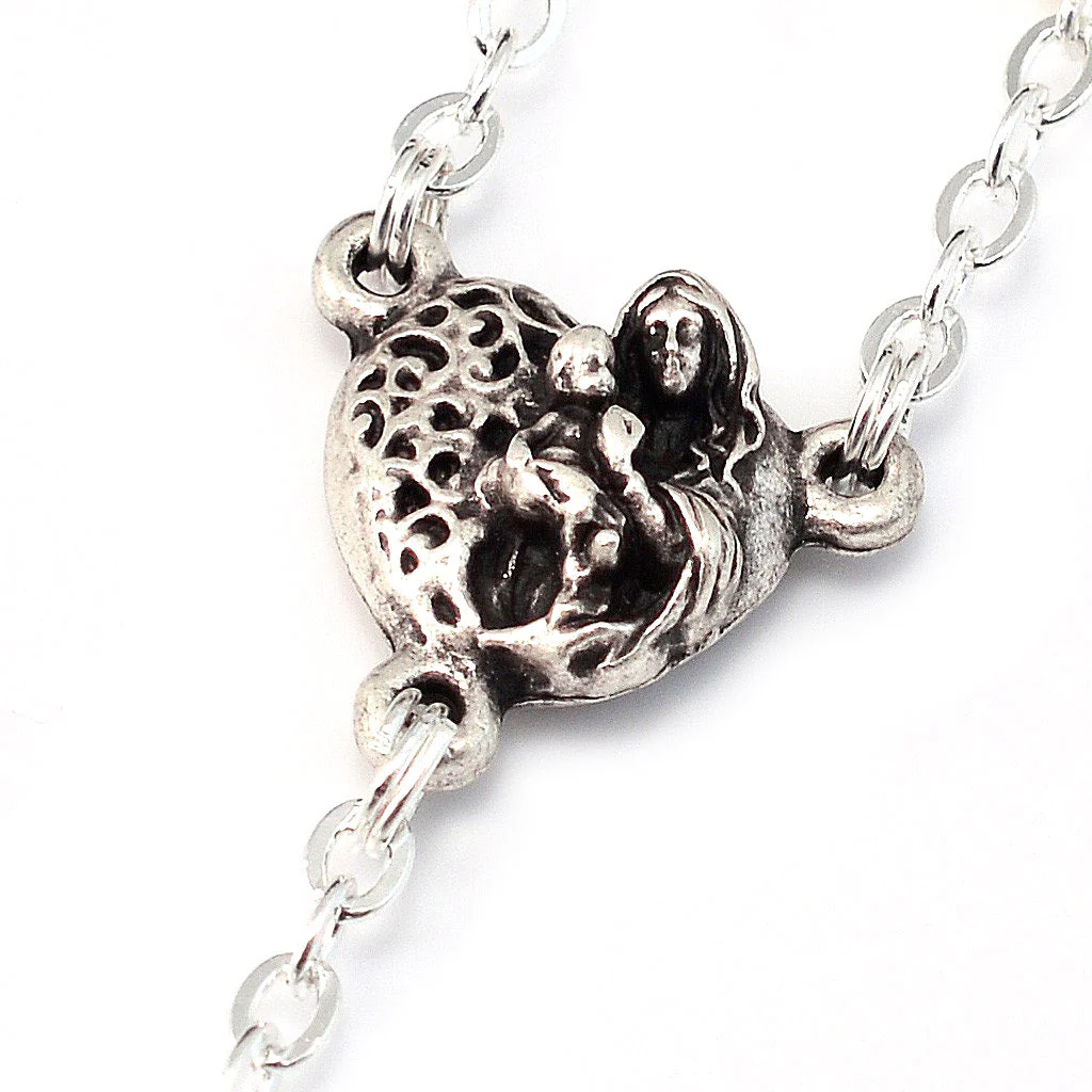 Holy Communion Pearl & Silver Rosary - Image 3