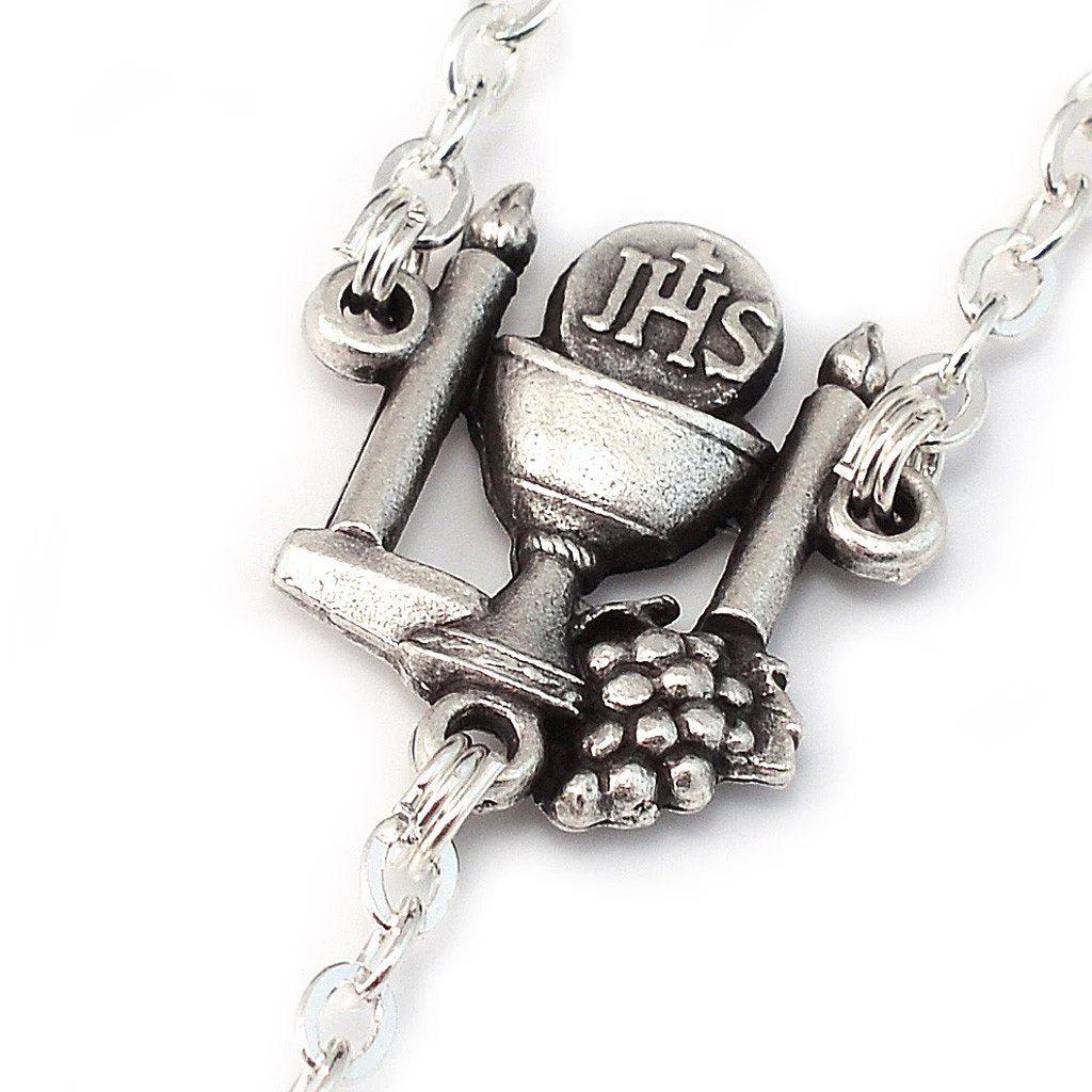 Holy Communion Black Aurora Borealis & Silver Vine Rosary - Image 4