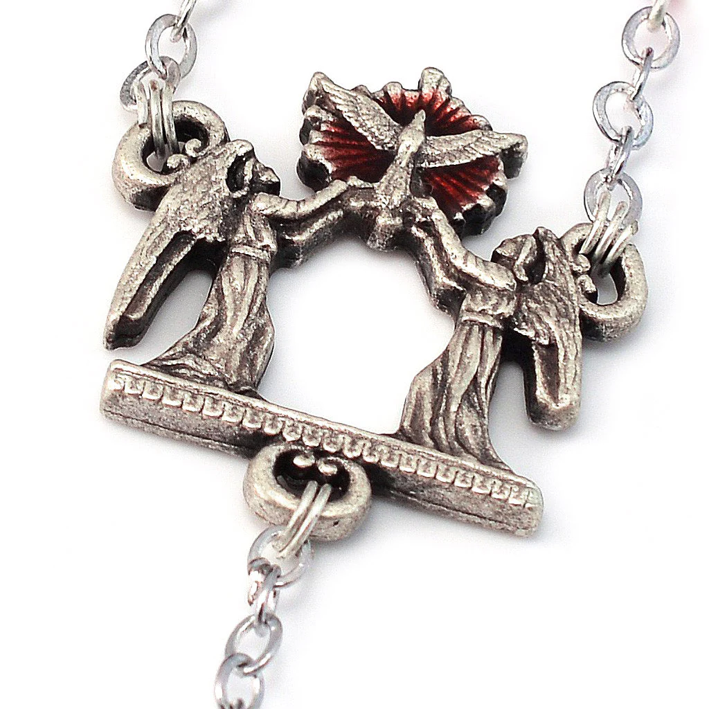 Holy Spirit Red Glass & Silver Rosary - Image 3