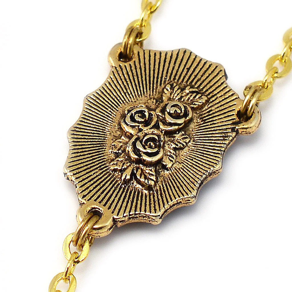 Lourdes Virgo Maria Gold Roses Rosary - Image 4