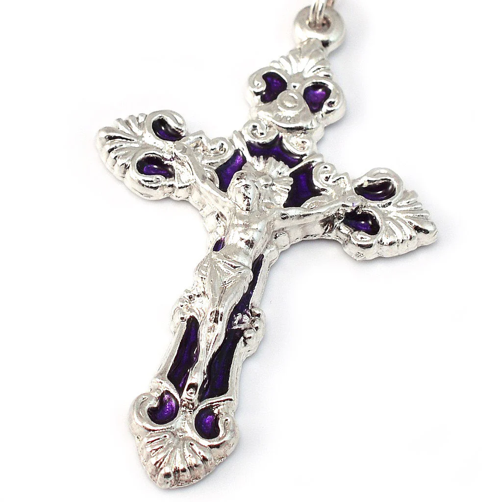 Lourdes Virgo Maria Roses Violet Two-Toned Glass Rosary - Image 2