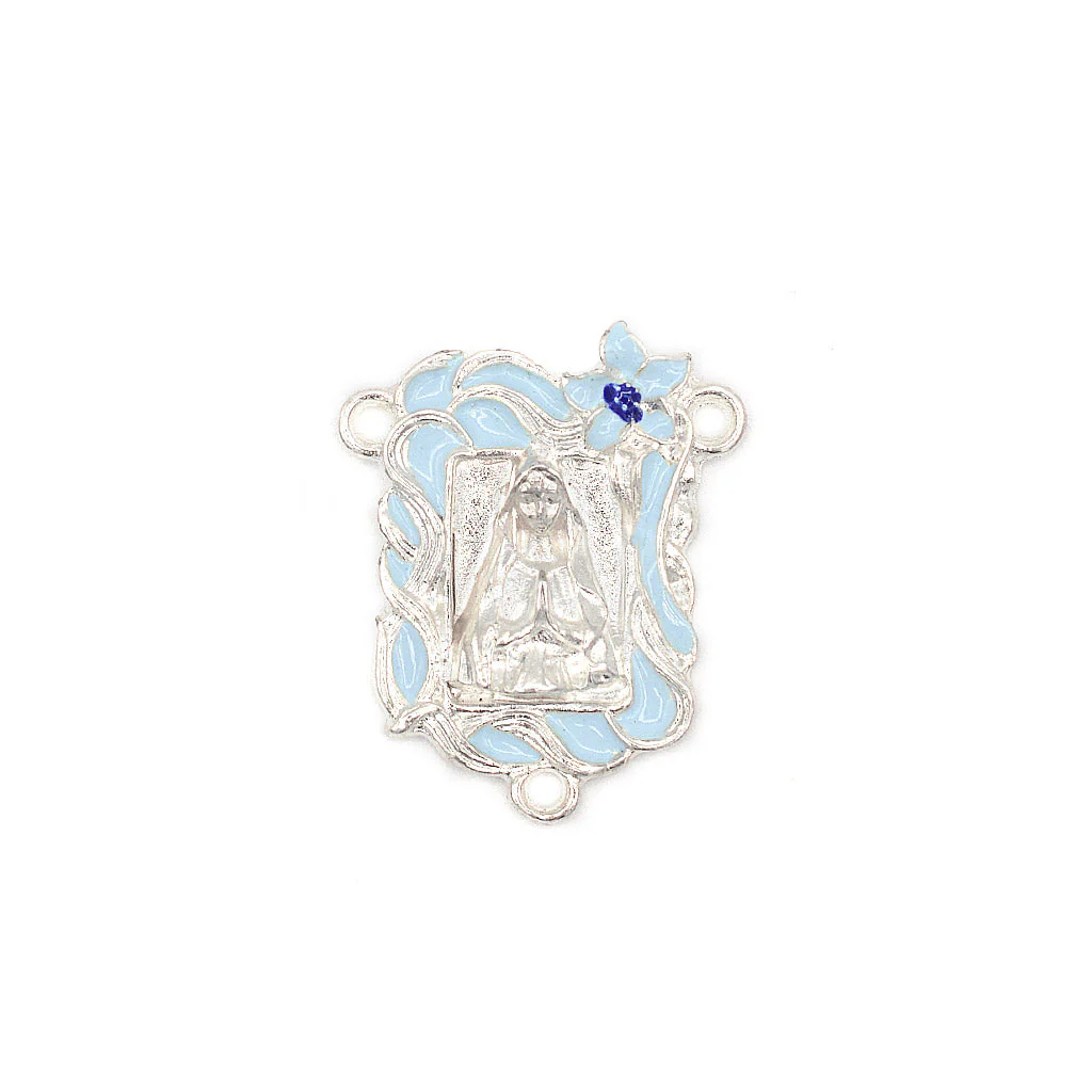 Lourdes Lily Sky Blue & Silver Floral Rosary - Image 4