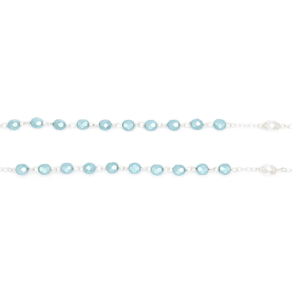 Lourdes Lily Sky Blue & Silver Floral Rosary - Image 6