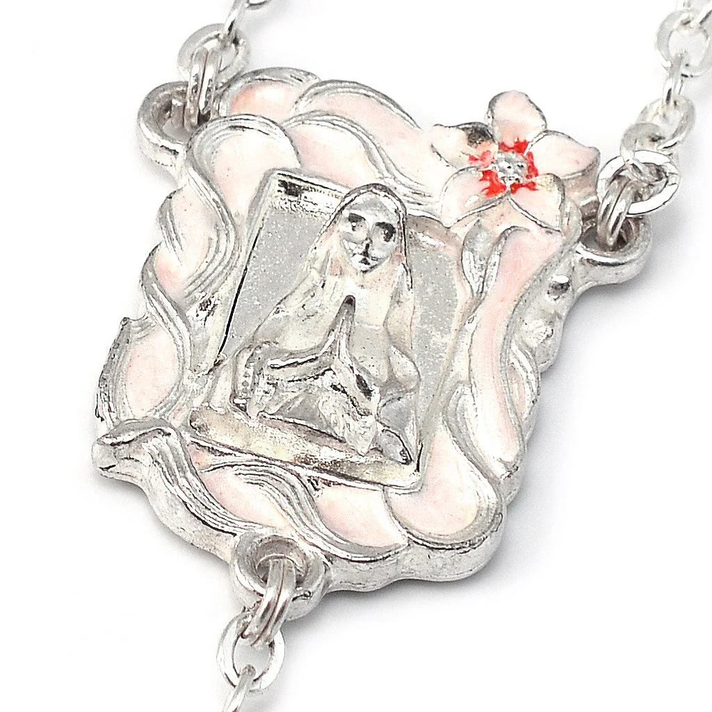 Lourdes Lily White, Red & Silver Enameled Rosary - Image 3