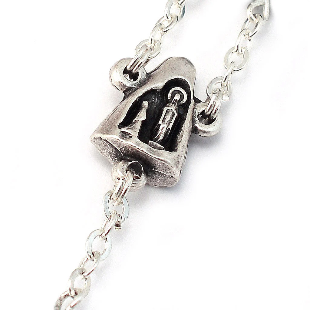 Lourdes Grotto Mauve & Silver Aurora Borealis Rosary - Image 4