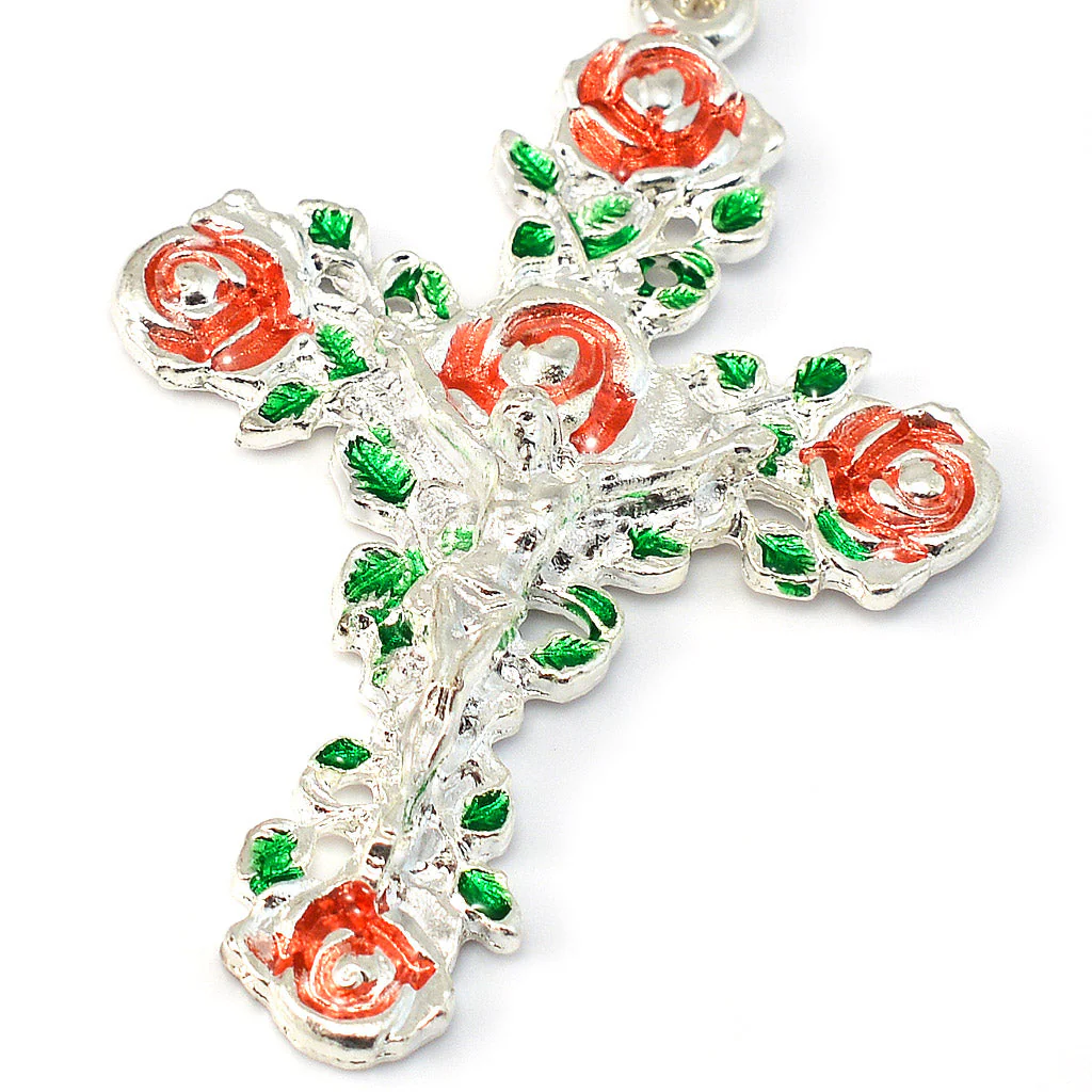 Lourdes Virgo Maria Roses Sky Blue & Silver Hand Enameled Rosary - Image 2