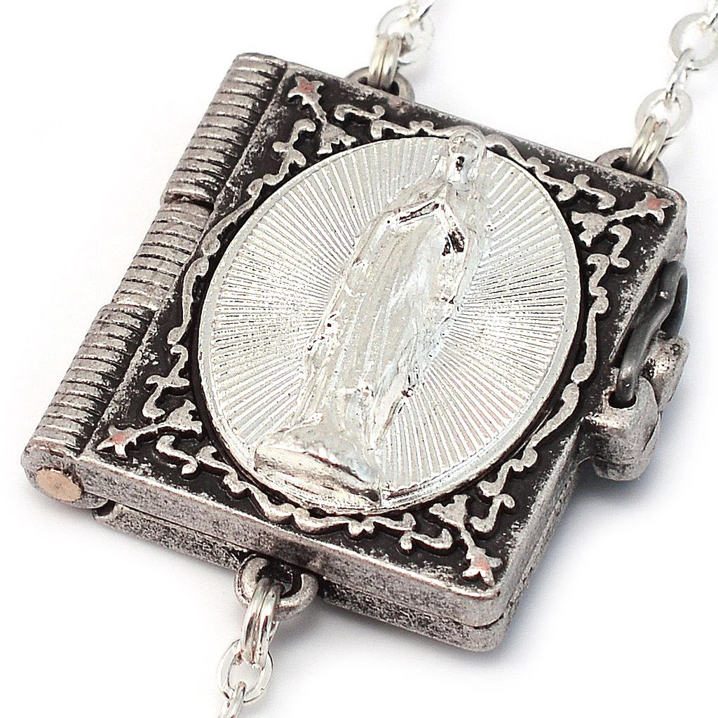 Lourdes Mysteries Booklet Faceted Rose & Silver Rosary - Image 3
