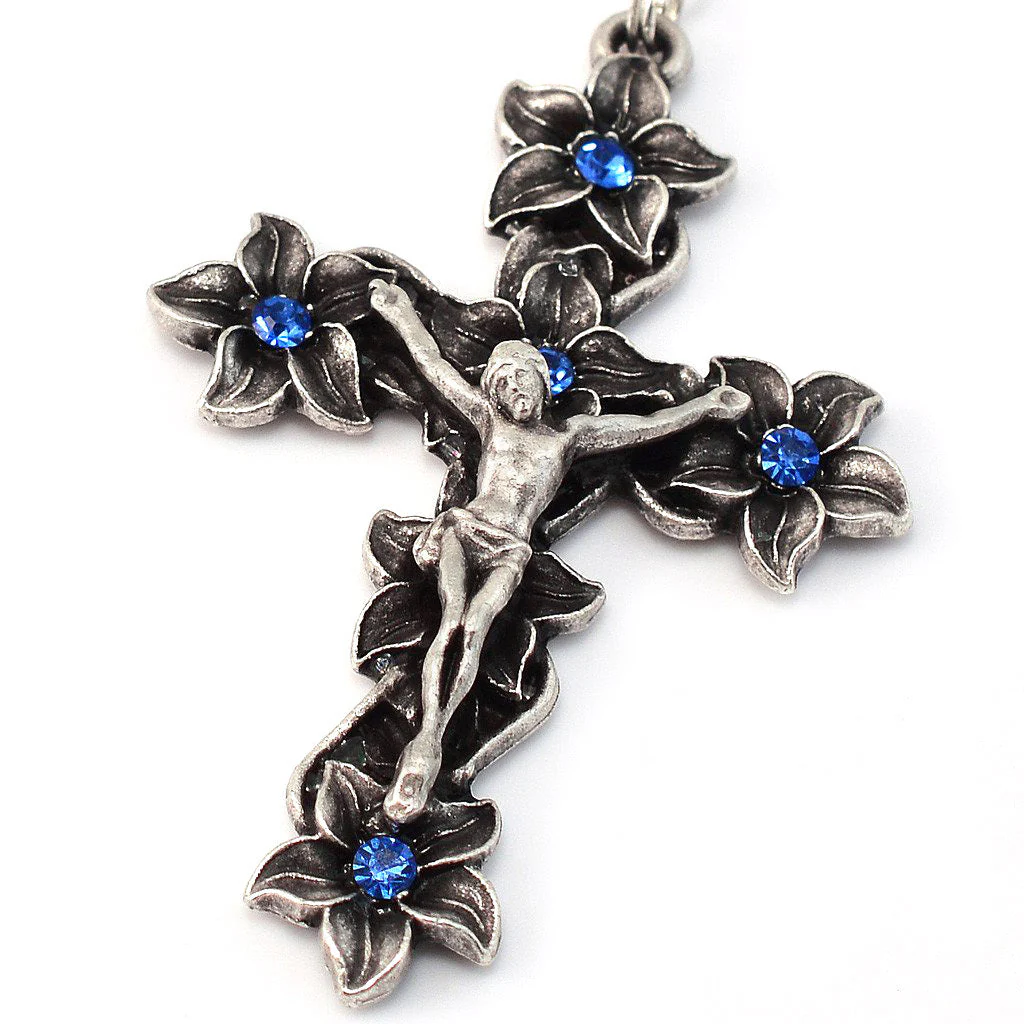 Lourdes Lily Blue Jewel & Silver Rosary - Image 2