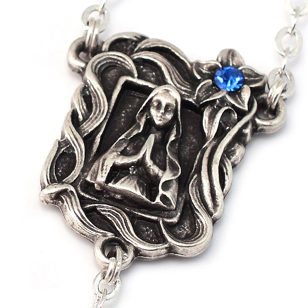 Lourdes Lily Blue Jewel & Silver Rosary - Image 3