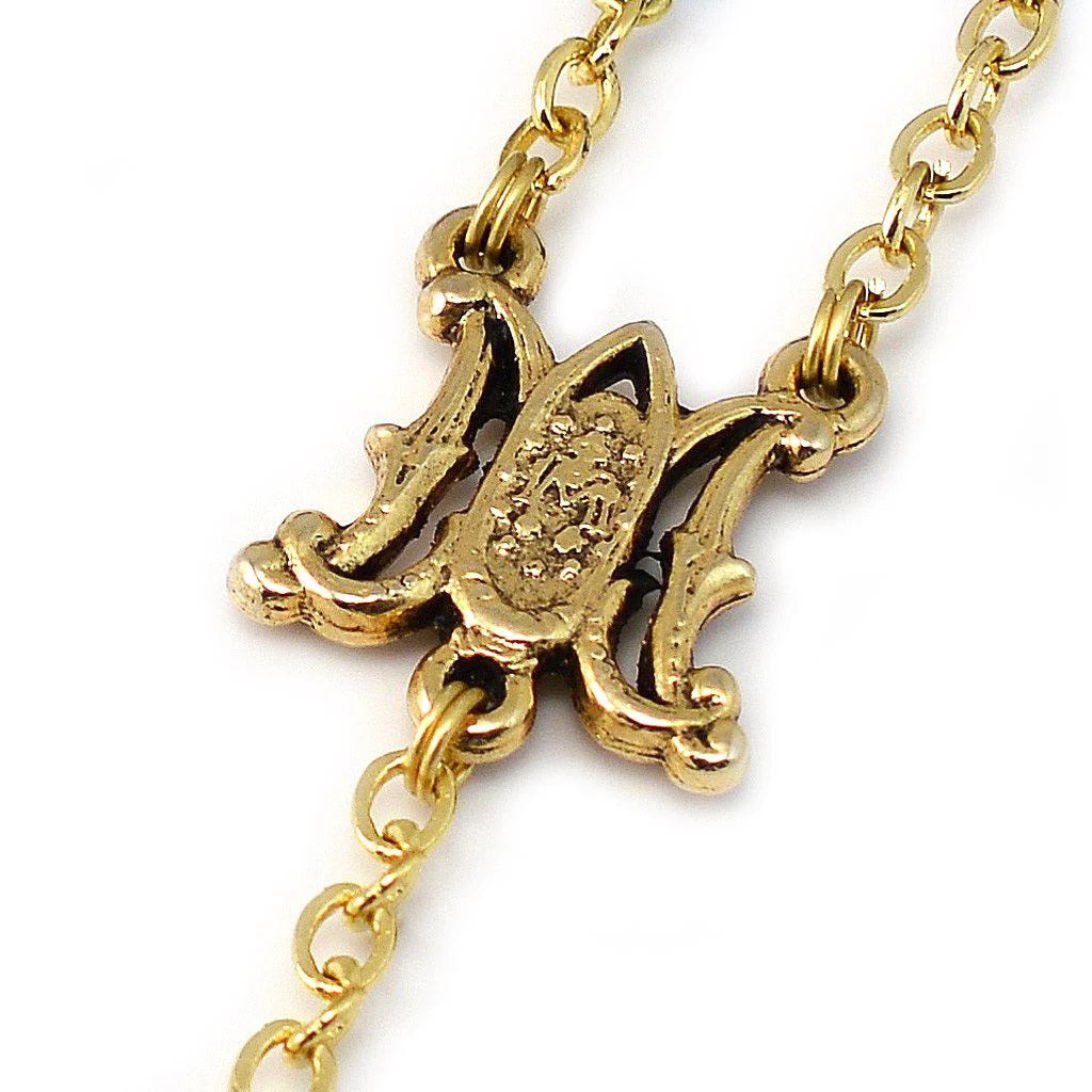 Miraculous Medal Blue Aurora Borealis Crystal & Gold Rosary - Image 4