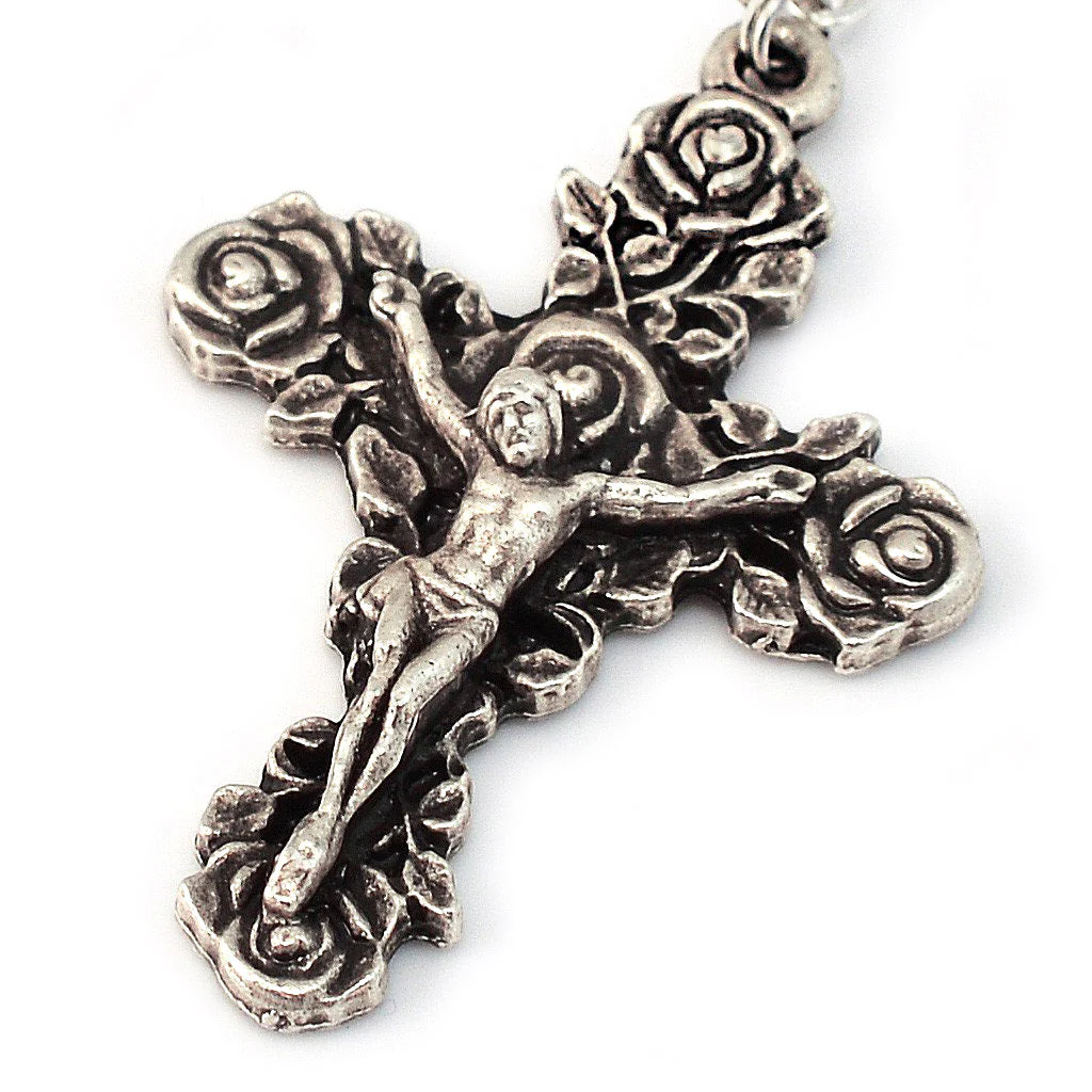 Miraculous Medal Blue Floral & Roses Rosary - Image 2