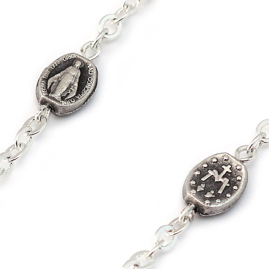 Miraculous Medal Crimson & Mint Marbled Bead Silver Rosary - Image 5