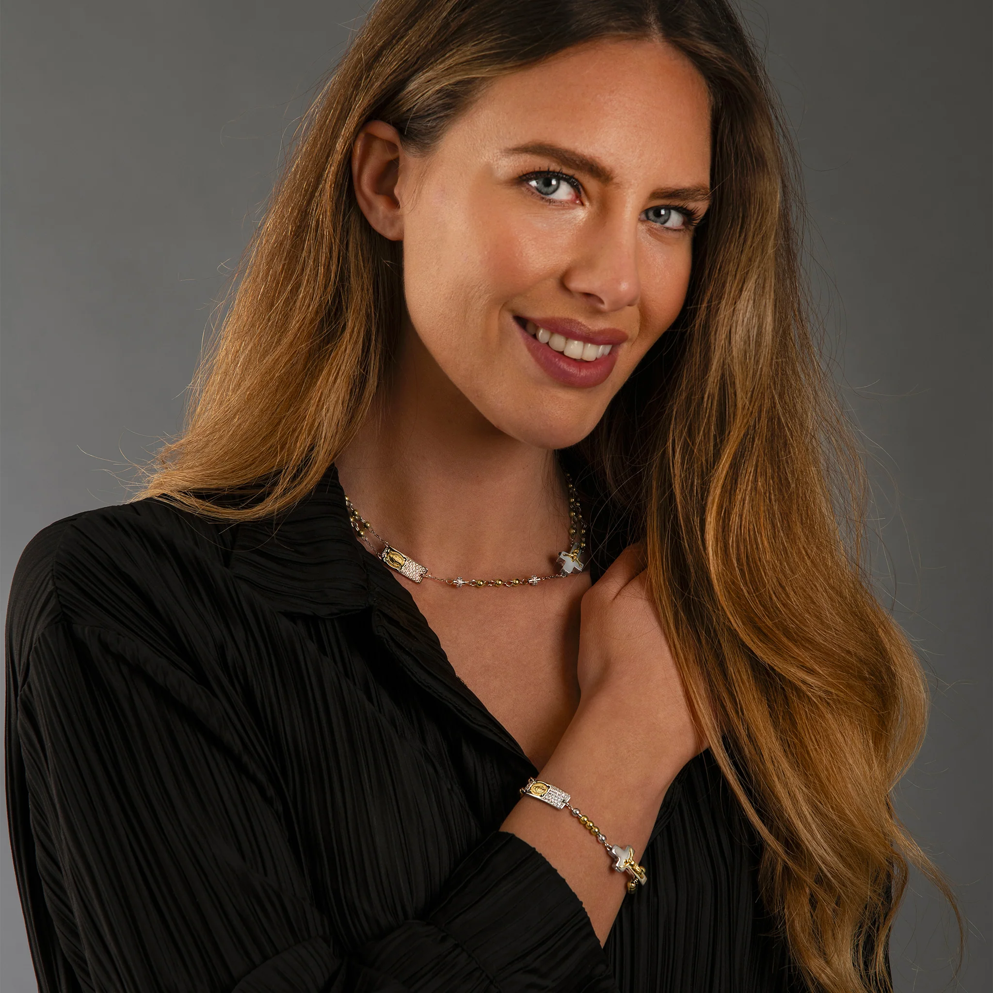 Rosalet® Necklace – Gold Beads, Sterling Silver & Zircon Pavé Detail - Image 6