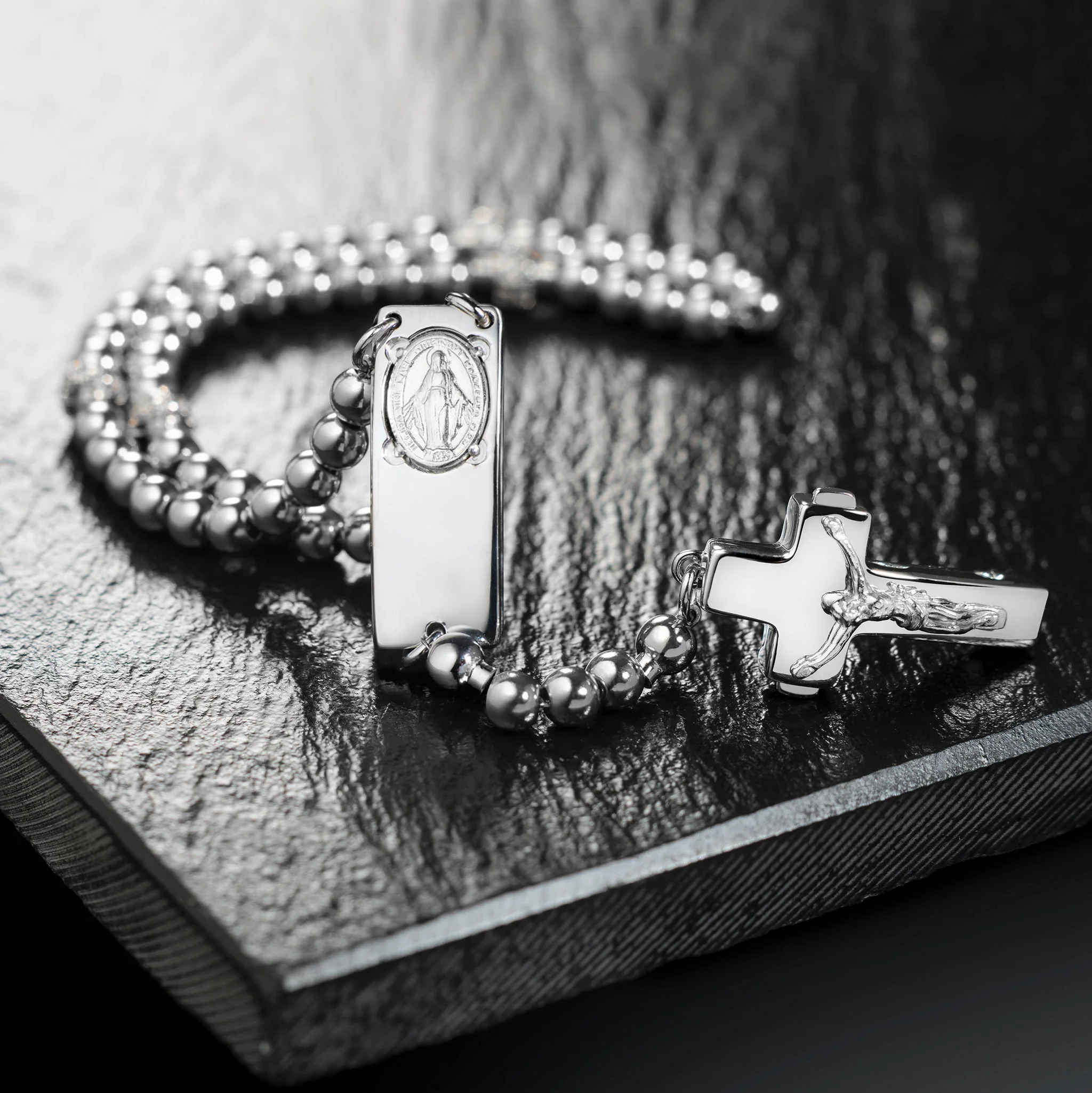 ROSALET® ROUND RHODIUM BEADS,  STERLING SILVER & PAVE PATER, TRADITIONAL - Image 4
