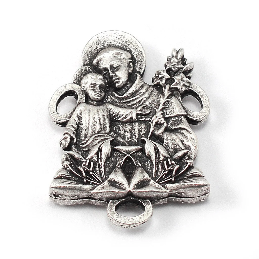 Saint Anthony Rosary in Antique Silver and Black Glass Beads - Image 7