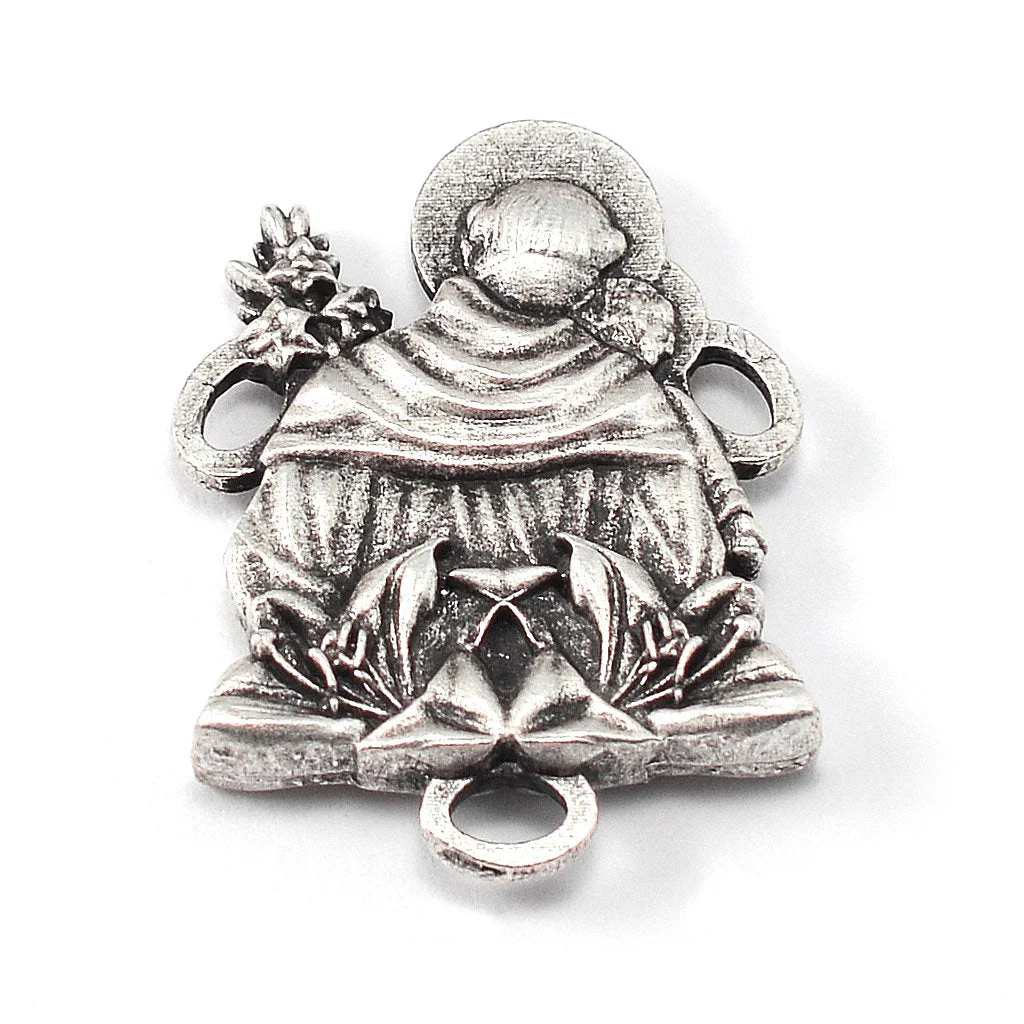Saint Anthony Rosary in Antique Silver and Black Glass Beads - Image 8