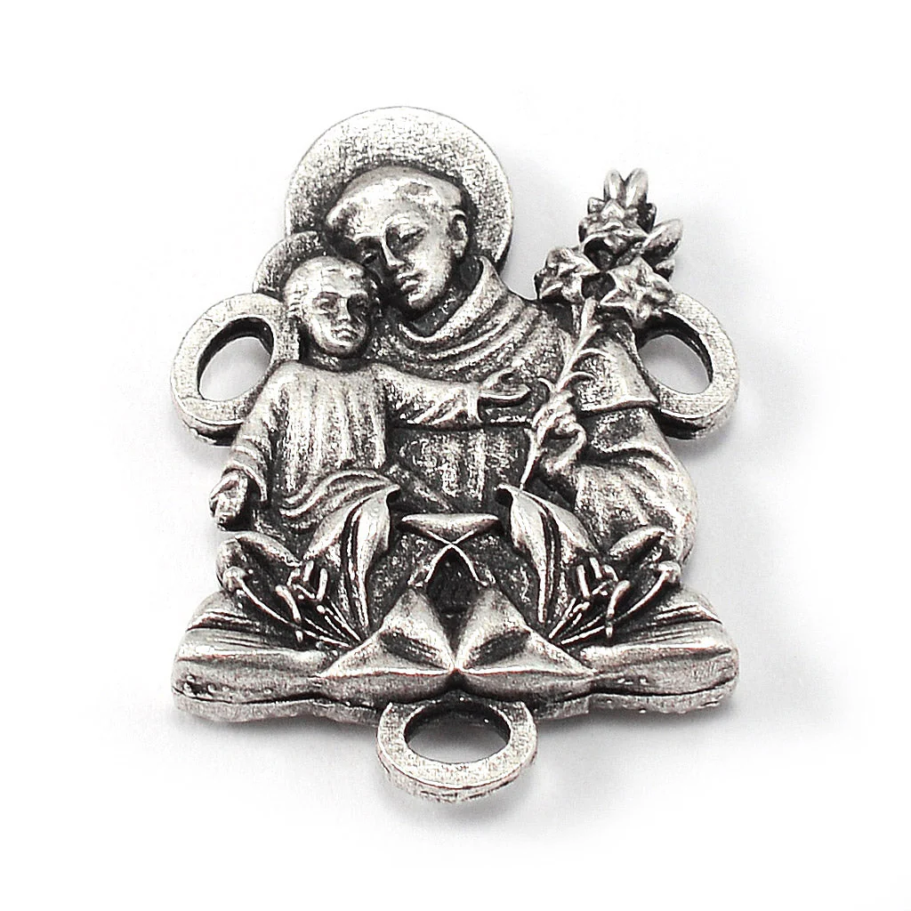 Saint Anthony Rosary in Antique Silver and Hematite Beads - Image 4