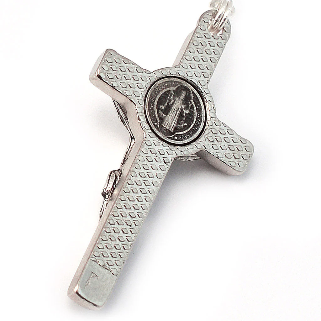 Saint Benedict Wood & Silver Decade Rosary - Image 3