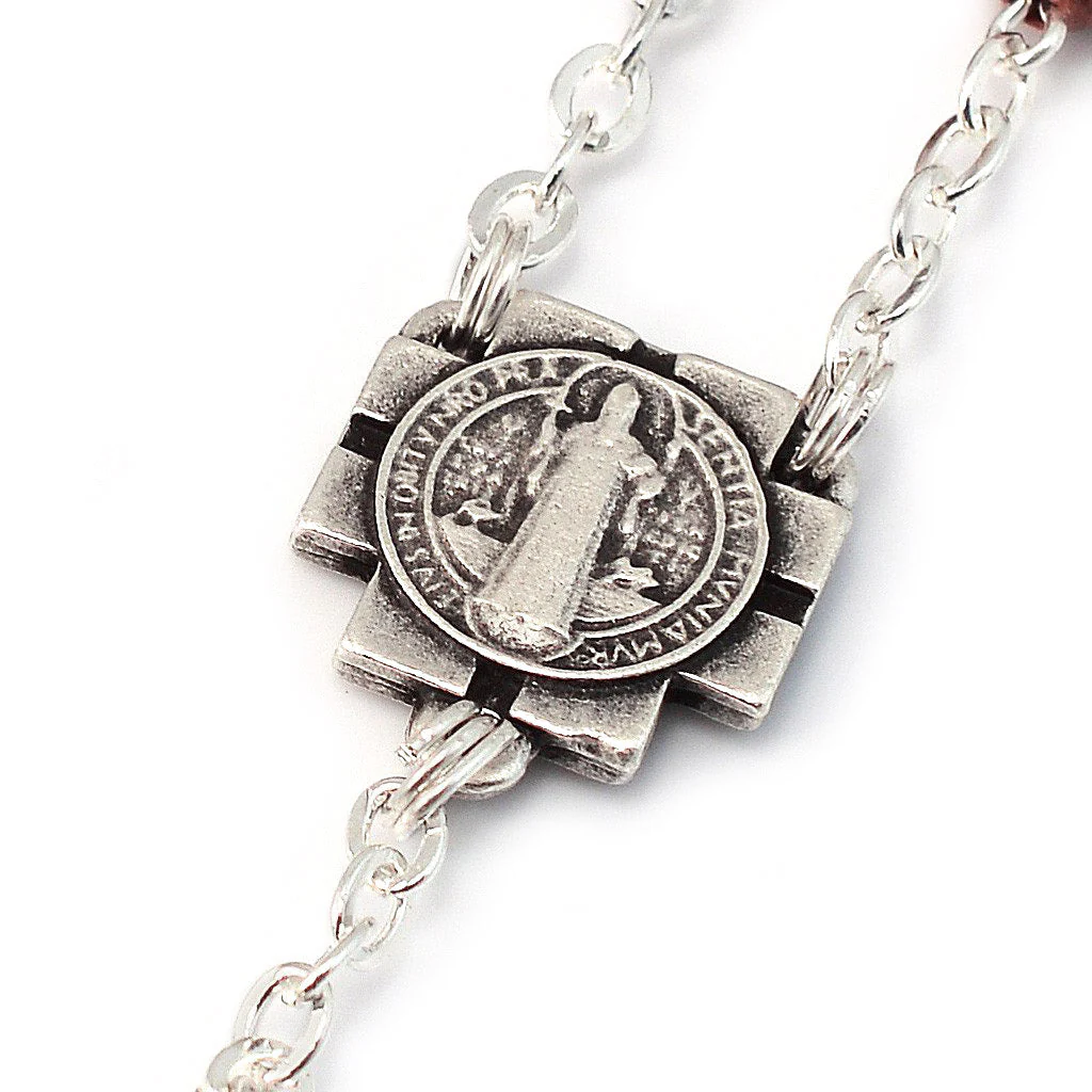 Saint Benedict Rosary with Italian Wood & Silver - Image 4