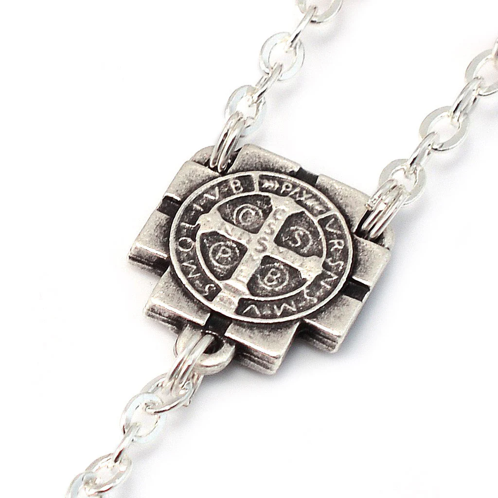 Saint Benedict Rosary with Italian Wood & Silver - Image 5