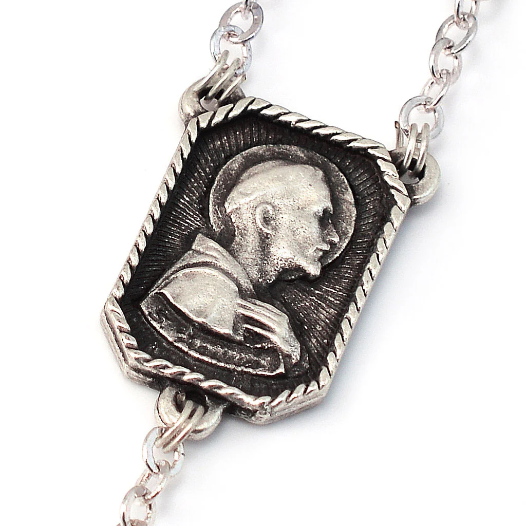 Saint Francis and Saint Clare of Assisi Wood & Silver Rosary - Image 4