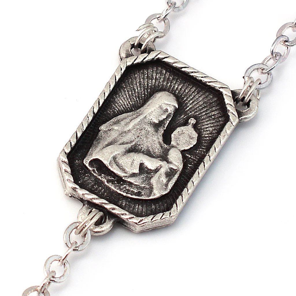 Saint Francis and Saint Clare of Assisi Wood & Silver Rosary - Image 5