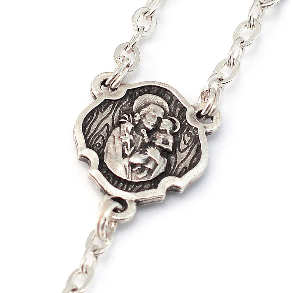 Saint Joseph Wood & Silver Rosary - Image 3