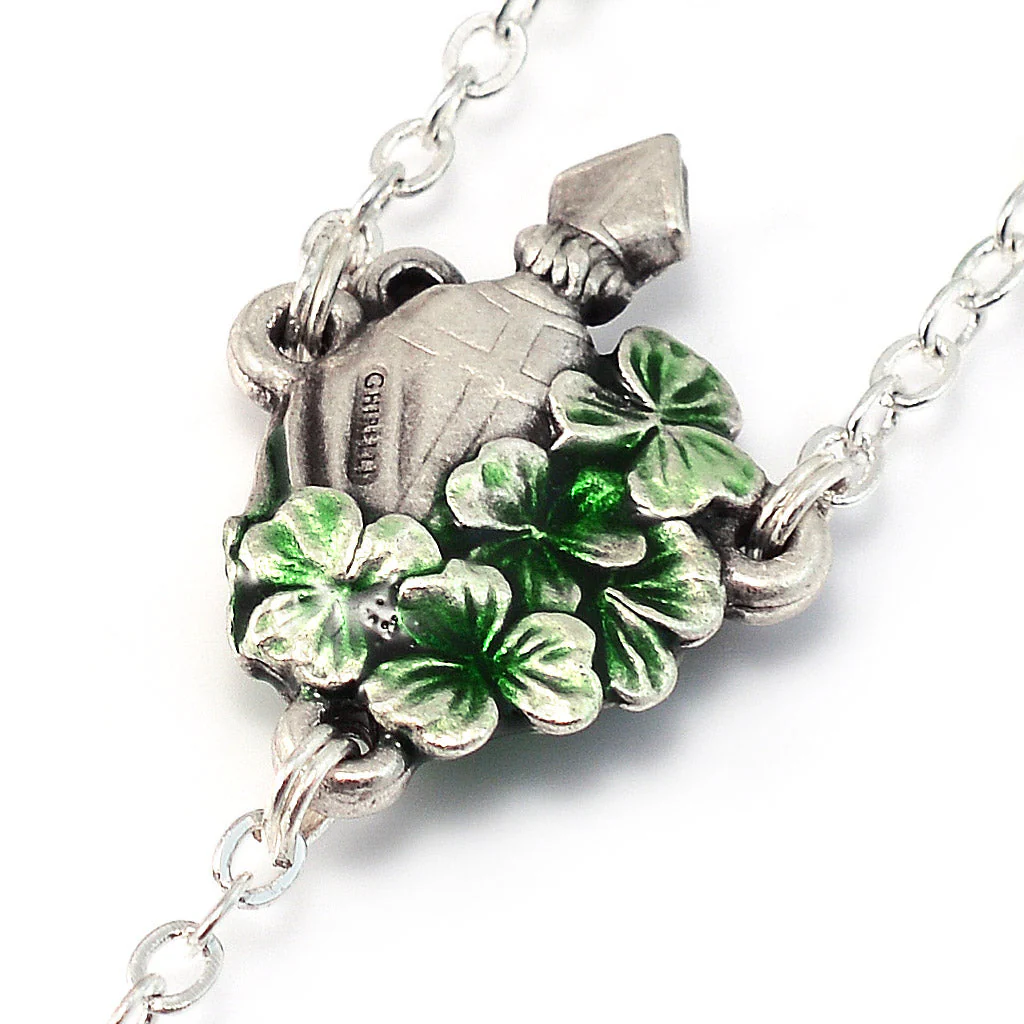 Saint Patrick Green Enamel, Crystal & Silver Rosary - Image 4