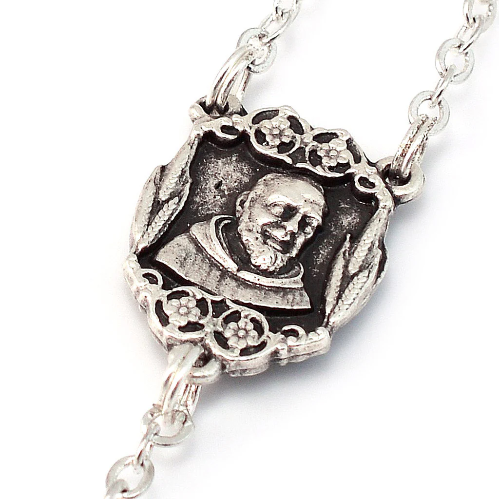 Saint Pio of Pietrelcina Rosary in Antique Silver with Red Beads - Image 3