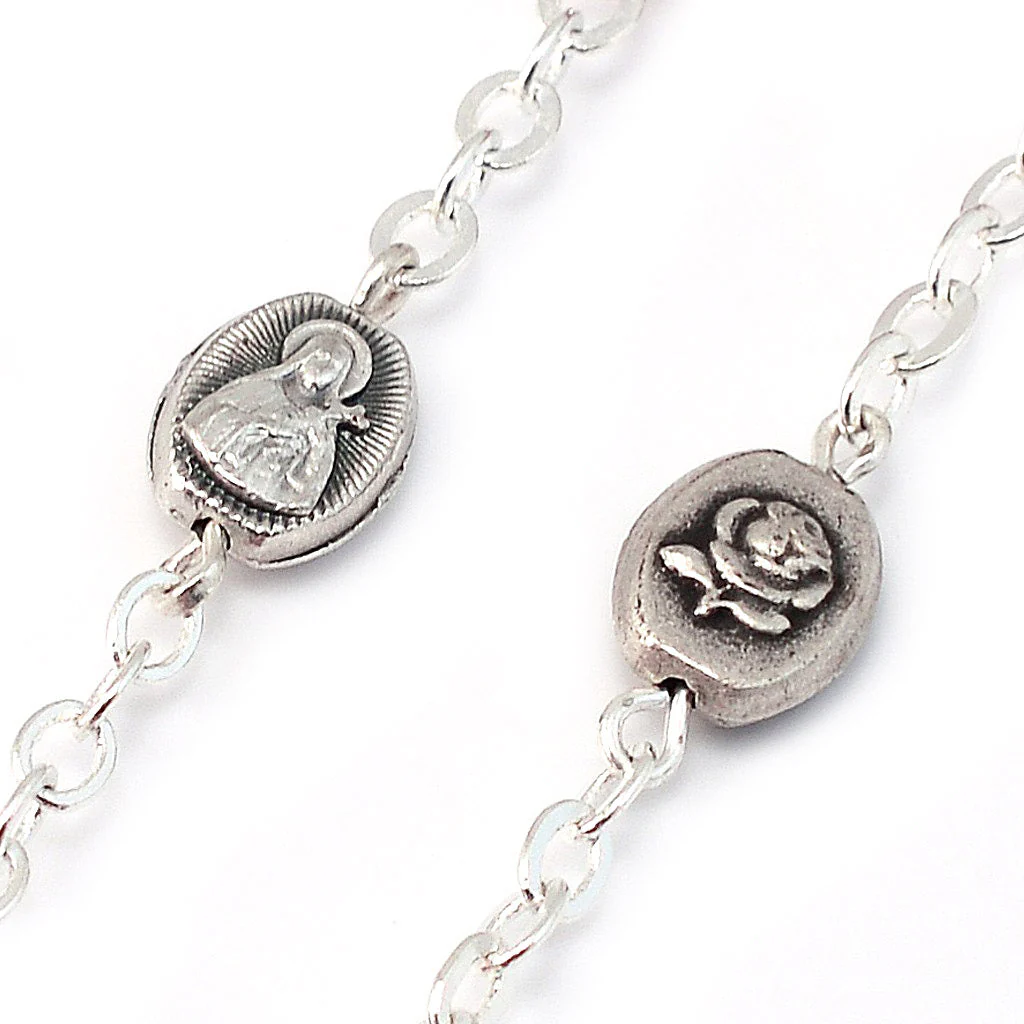 Saint Therese of Lisieux Red & Silver Roses Rosary - Image 6