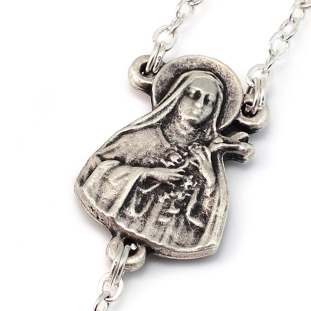 Saint Therese of Lisieux Roses Silver Rosary - Image 4