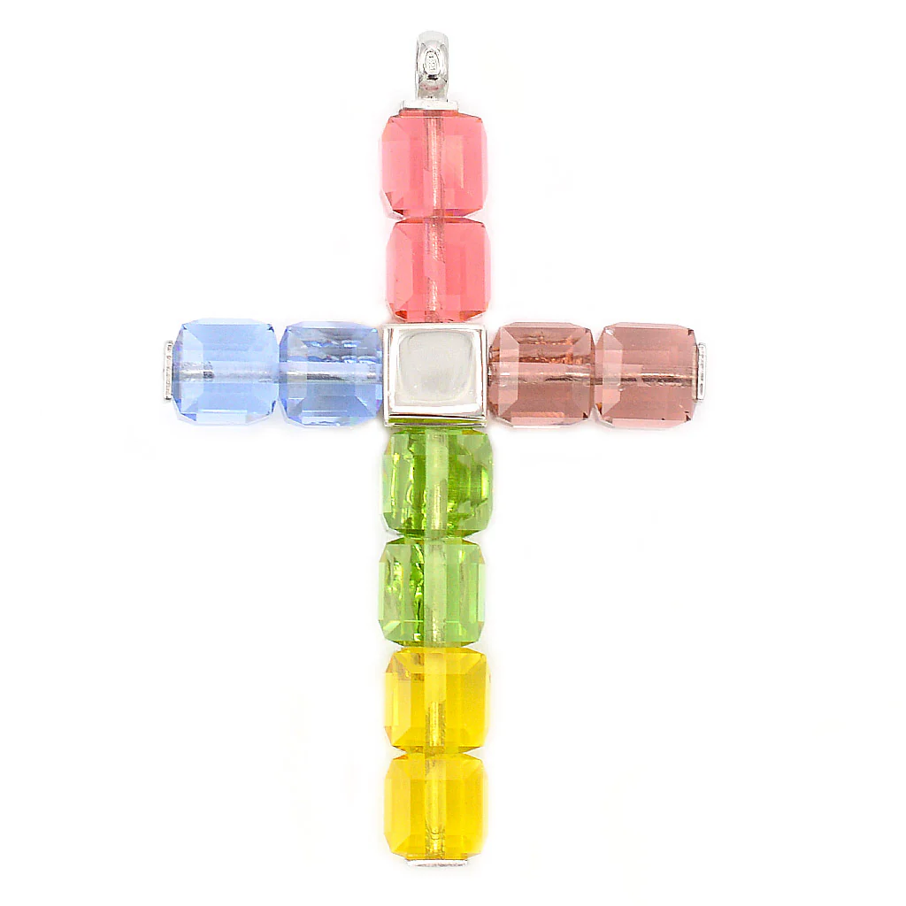 Multicolor Crystal Lourdes Rosary with Sterling Silver - Image 3