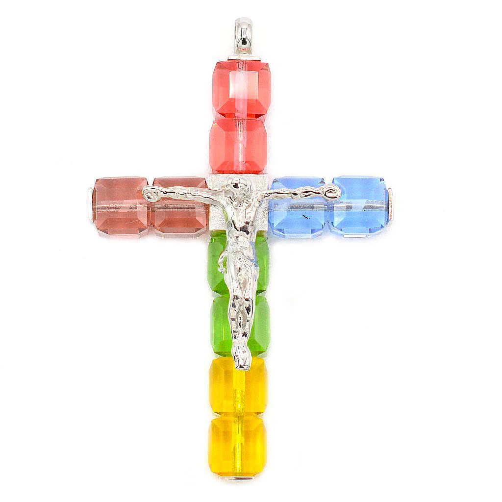 Multicolor Crystal Cross Pendant with Sterling Silver - Image 3