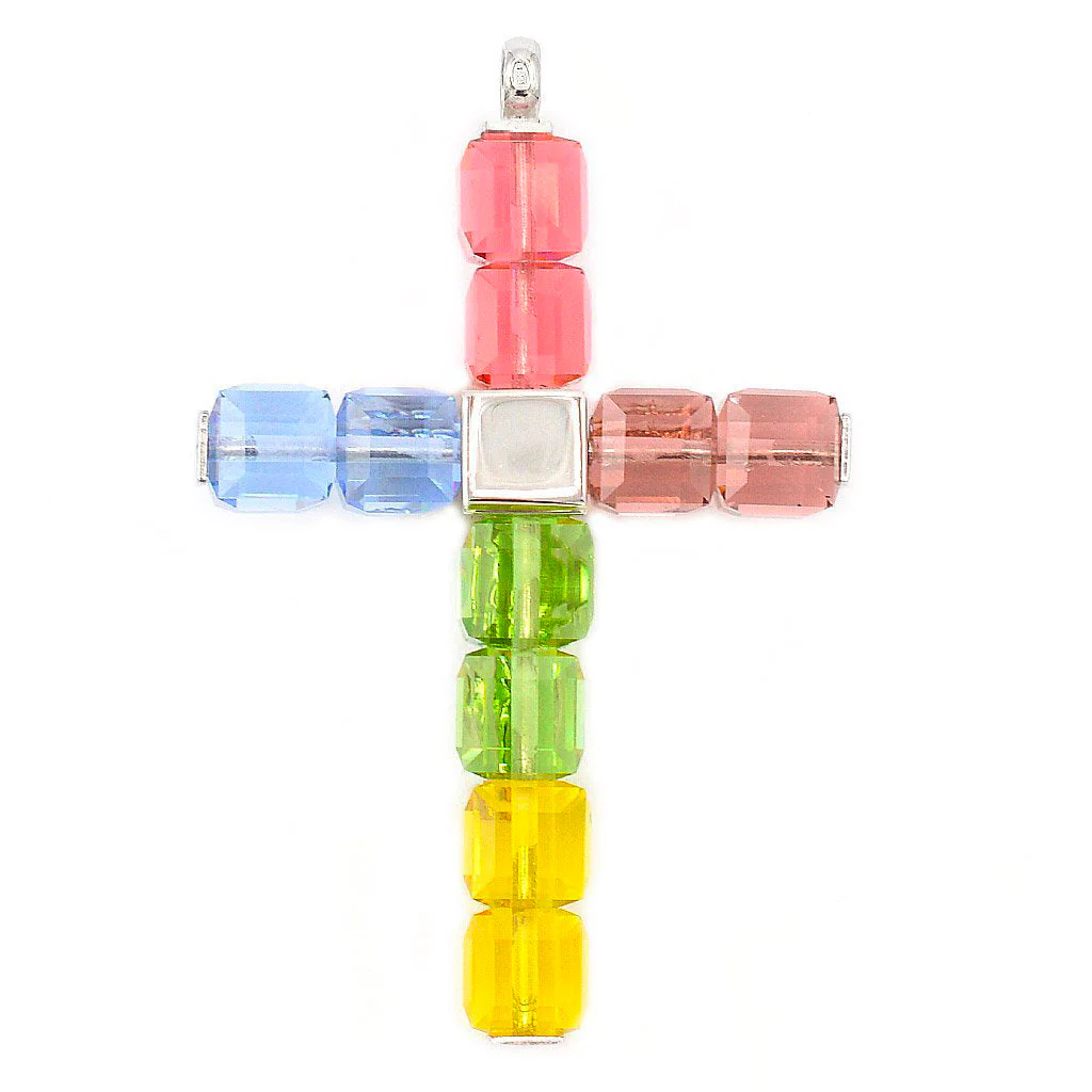 Multicolor Crystal Cross Pendant with Sterling Silver - Image 4