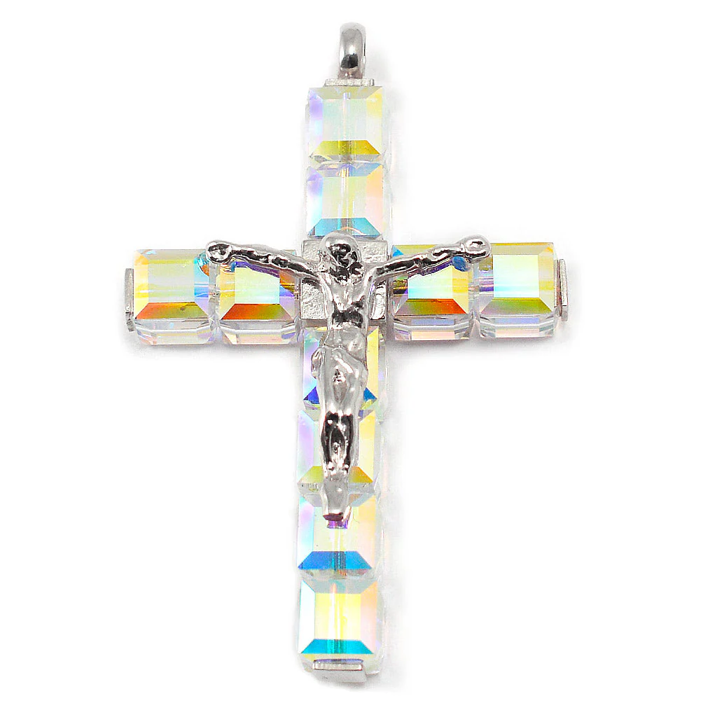 Aurora Borealis Crystal Cross Pendant with Sterling Silver - Image 3